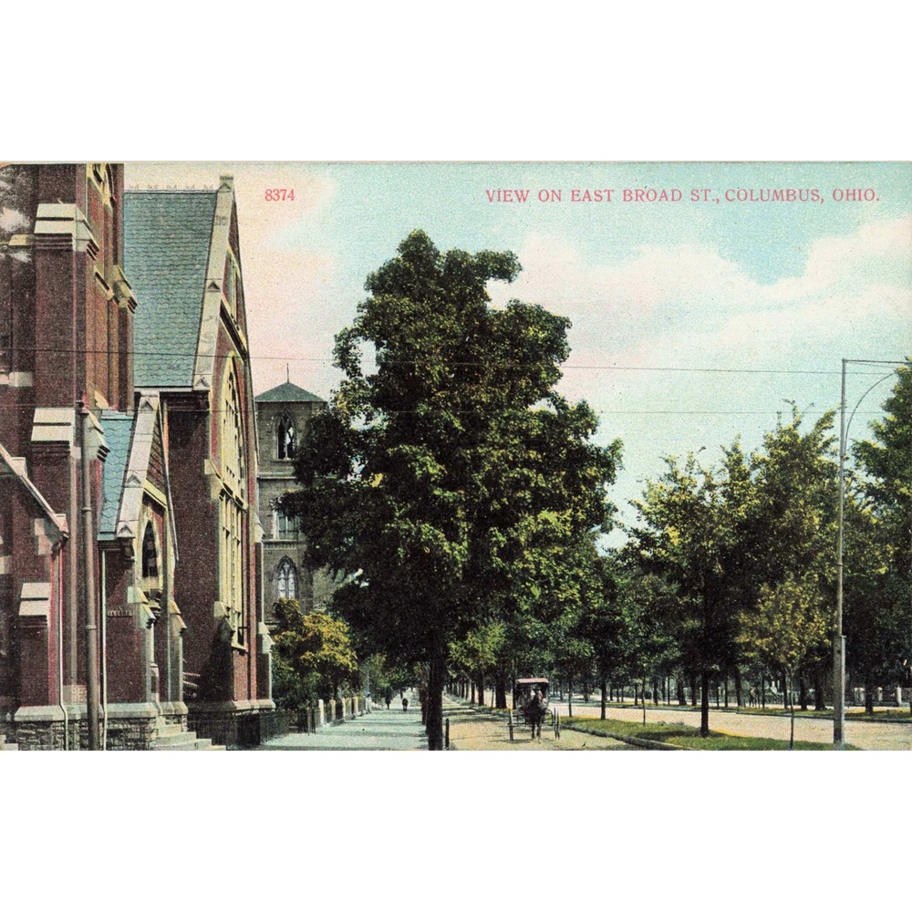 Columbus Ohio OH East Broad St Church Horse Buggy View Antique Postcard 8374